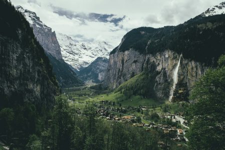 Alpine Village & Swiss Mountains Free Stock Photo