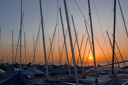 Boat Masts At Sunset Free Stock Photo