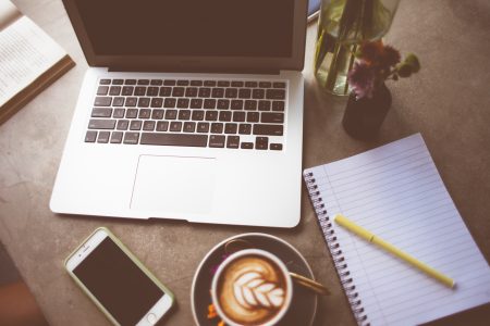Computer, Coffee & Notepad