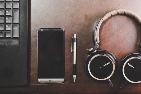 Laptop, Pen, Mobile and Music Headphones Free Stock Photo