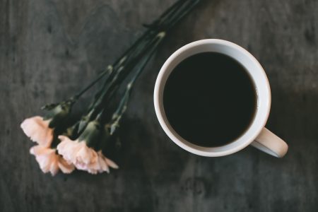 Black Coffee & Flowers Free Stock Photo