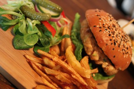 Burger Fries & Salad Free Stock Photo