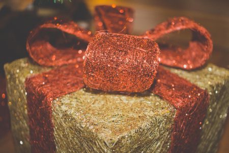 Christmas Present With Red Bow Free Stock Photo