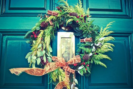 Christmas Wreath Hanging on Door Free Stock Photo