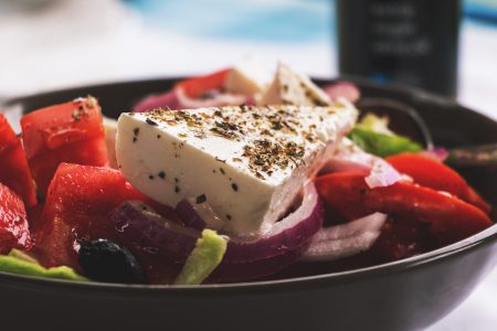 Greek Salad with Feta Cheese, Red Peppers & Onions