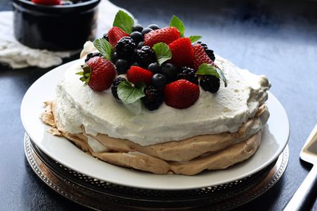 Delicious Fruit Pavlova Dessert with Strawberries Free Stock Photo