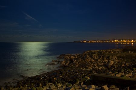Night Sky Sea View Lights Free Stock Photo