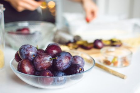 Plums in Glass Bowl Free Stock Photo