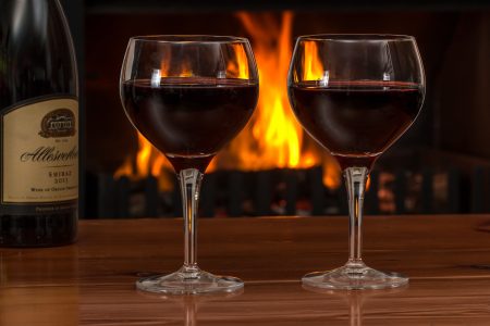 Red Wine by Fire Free Stock Photo