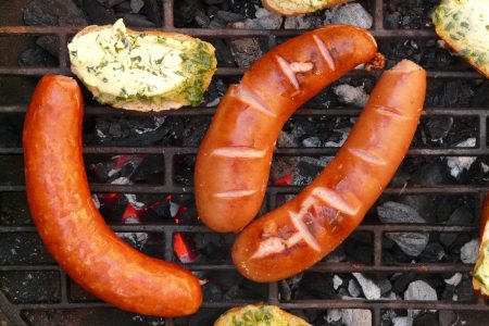Barbecue Sausages & Bread Free Stock Photo