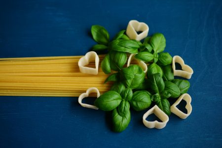 Spaghetti Pasta & Basil Free Stock Photo