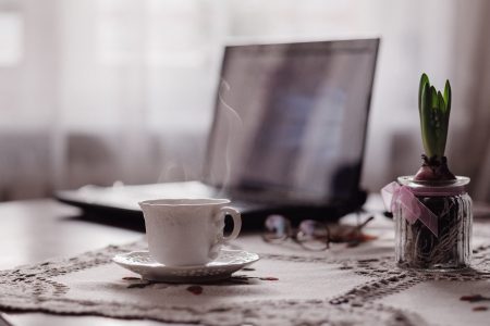 Steaming Coffee & Laptop Free Stock Photo