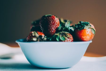 Strawberries in White Bowl