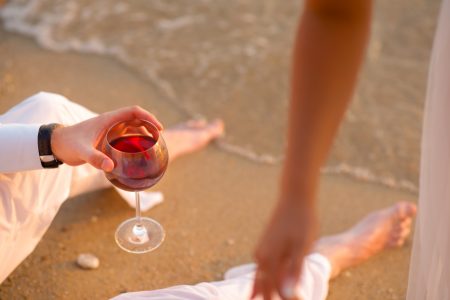 Couple Drinking Wine on Beach Free Stock Photo