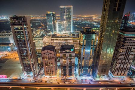 Dubai Skyscrapers at Night Free Stock Photo