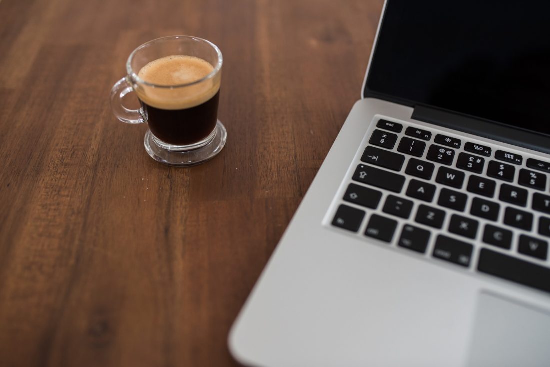 Free photo of Computer & Espresso Coffee on Wood Desk