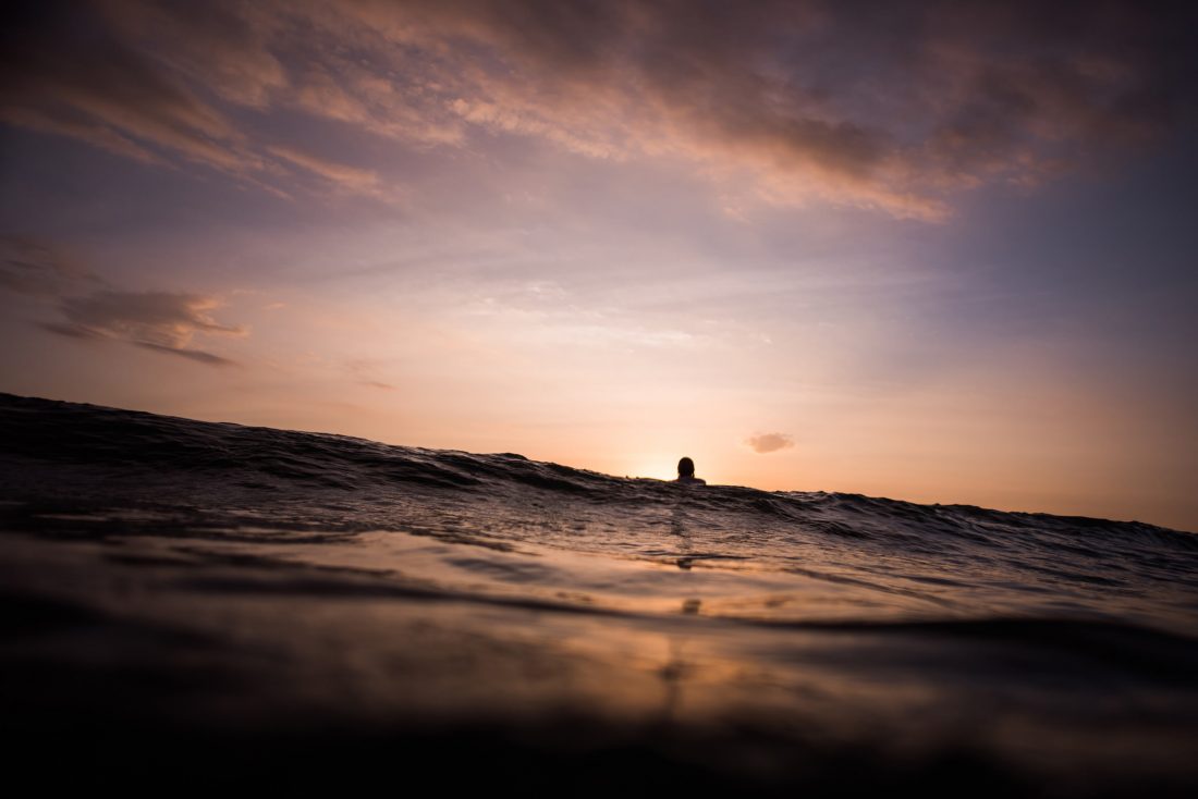 Free photo of Surfer at Sunset Waiting for Waves