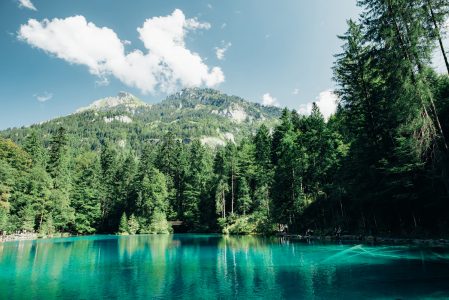 Lake, Forest, Mountains & Clouds Free Stock Photo