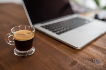 MacBook Computer & Espresso Coffee Free Stock Photo