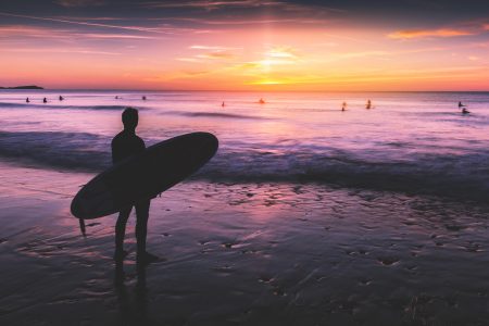 Surfer At Sunset Free Stock Photo