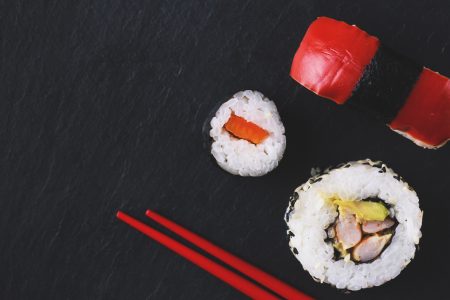 Sushi and Red Chopsticks Free Stock Photo