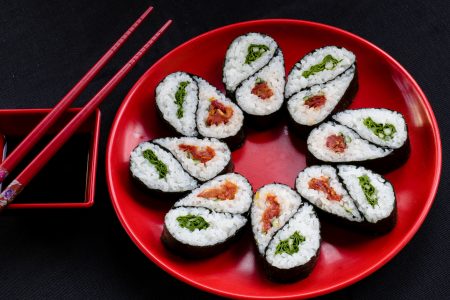 Sushi on Red Plate Free Stock Photo