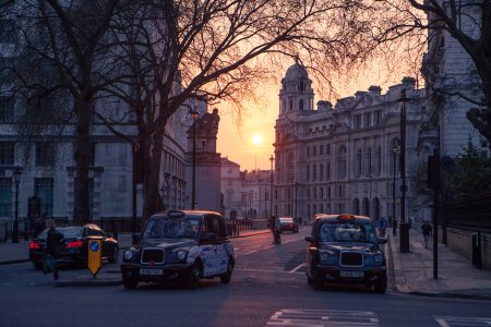 Taxis At Sunset Free Stock Photo