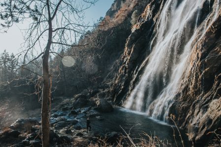 Gentle Waterfall in the Winter Free Stock Photo