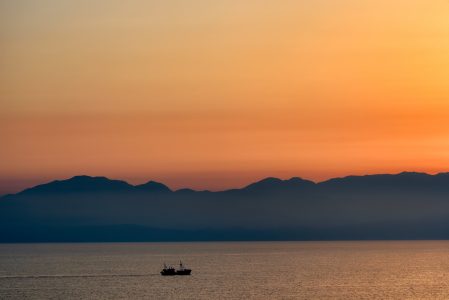 Boat Mountain Sunset Free Stock Photo